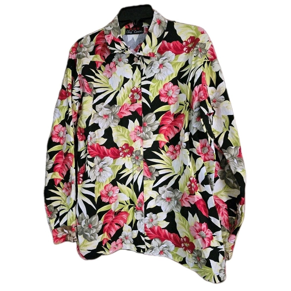 Oleg Cassini Floral Jacket Pearl Button Linen Cotton Size Medium